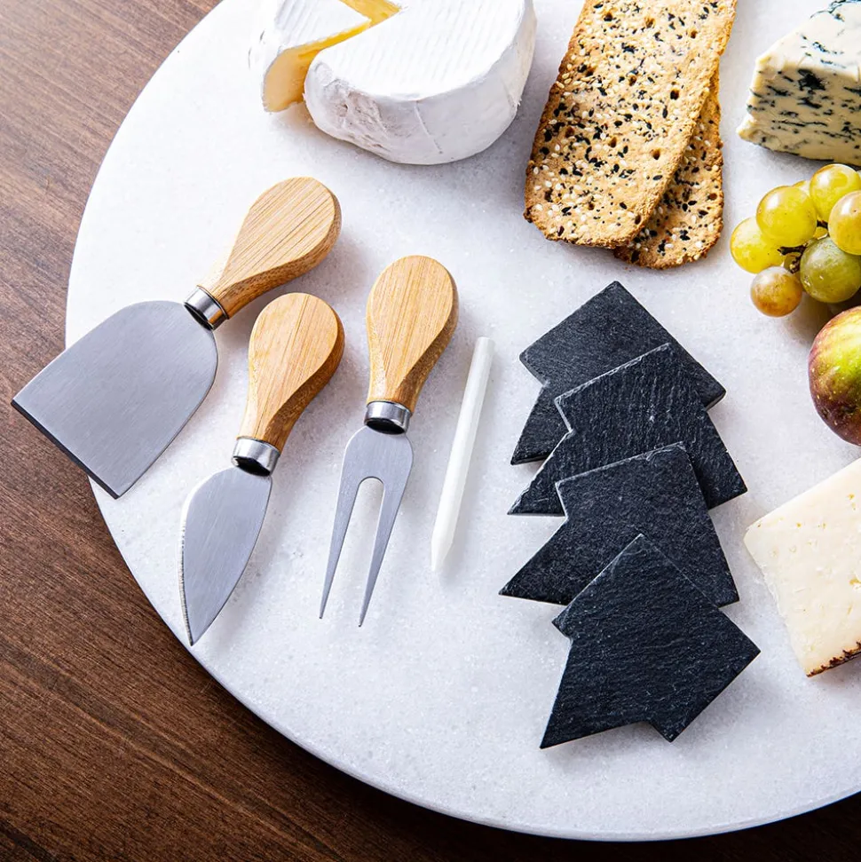 KSP Marble Turntable Cheese Board Combo - Set of 9 (White/Grey)