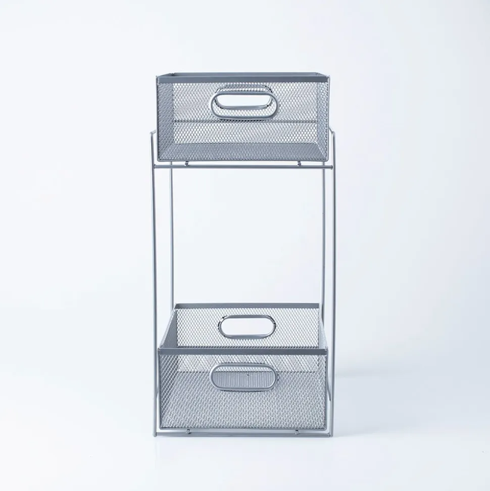 KSP Mesh Sliding Storage Basket 2-Tier (Silver) 31 x 21 x 42 cm