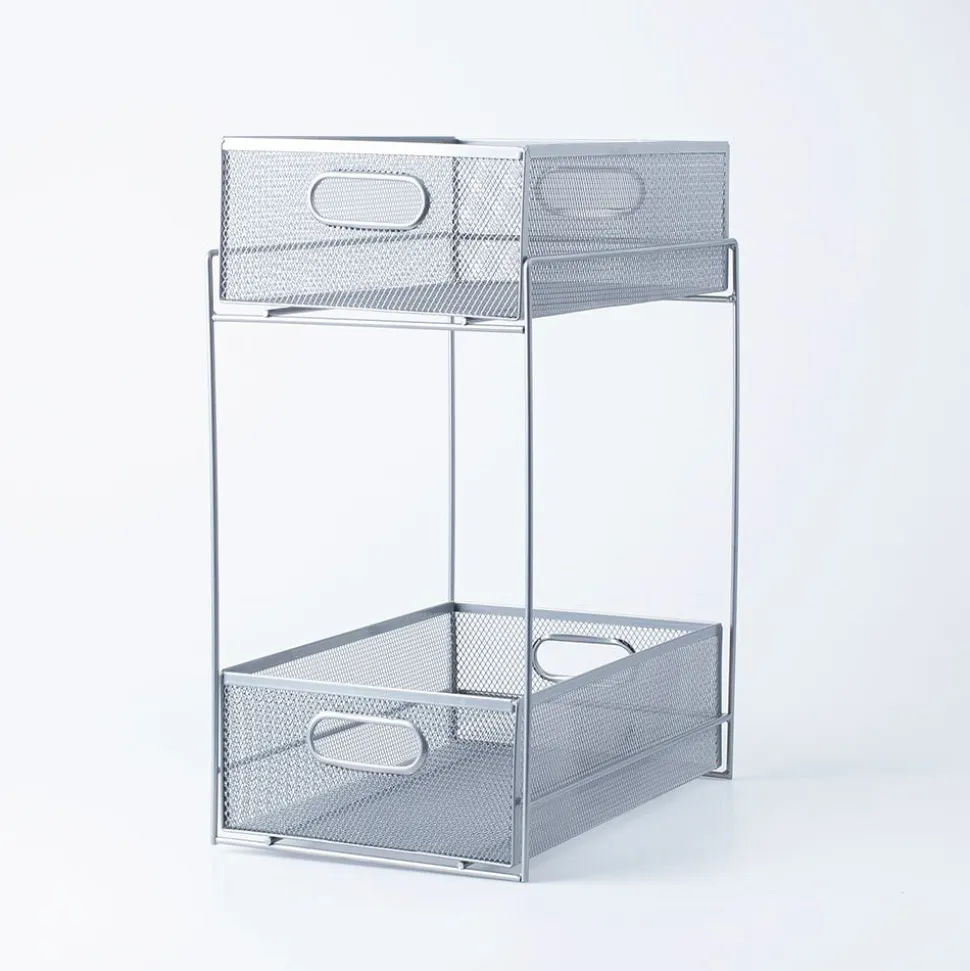 KSP Mesh Sliding Storage Basket 2-Tier (Silver) 31 x 21 x 42 cm