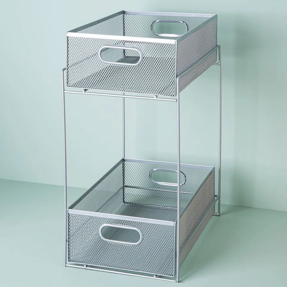 KSP Mesh Sliding Storage Basket 2-Tier (Silver) 31 x 21 x 42 cm