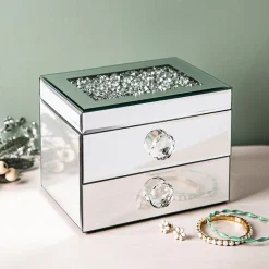 KSP Mirror '2-Drawer' Jewellery Box (Silver) 20 x 15 x 14.5 cm