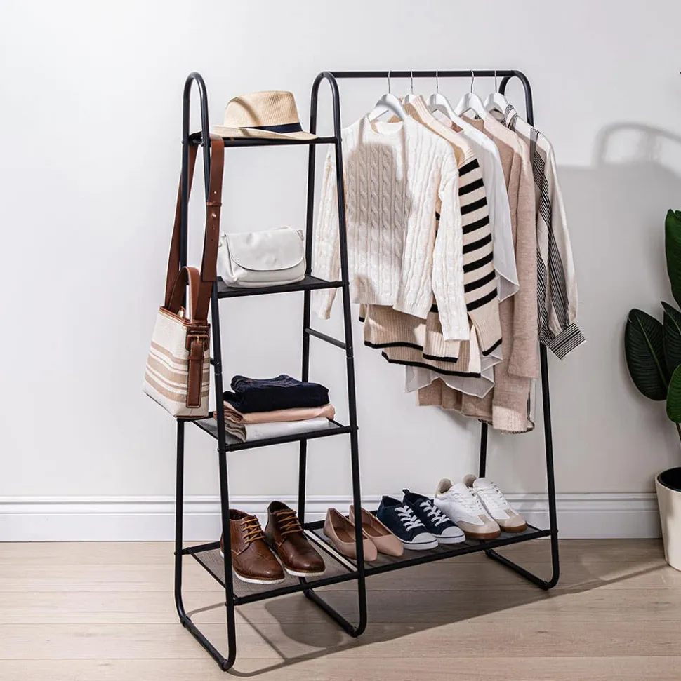 KSP Noir Garment Rack with Shelves (Black)