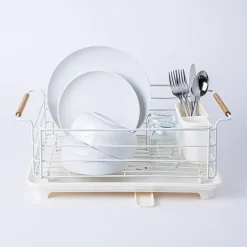 KSP Nova Dish Rack with Bamboo Handles (White/Natural)