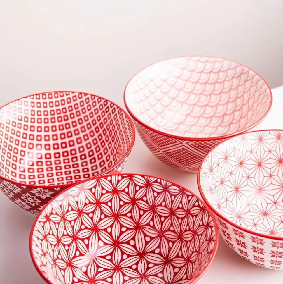 KSP Oishi 'Assorted' Stoneware Bowl - Set of 4 (Red)