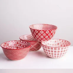 KSP Oishi 'Assorted' Stoneware Bowl - Set of 4 (Red)