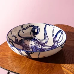 KSP Oishi 'Octopus' Stoneware Low Bowl (Navy/White)