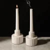 KSP Panelled Ceramic Taper Candle Holder - Set of 2 (White)