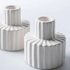 KSP Panelled Ceramic Taper Candle Holder - Set of 2 (White)