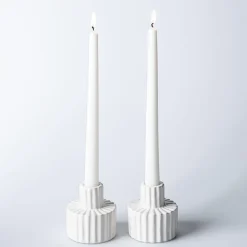 KSP Panelled Ceramic Taper Candle Holder - Set of 2 (White)