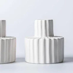 KSP Panelled Ceramic Taper Candle Holder - Set of 2 (White)