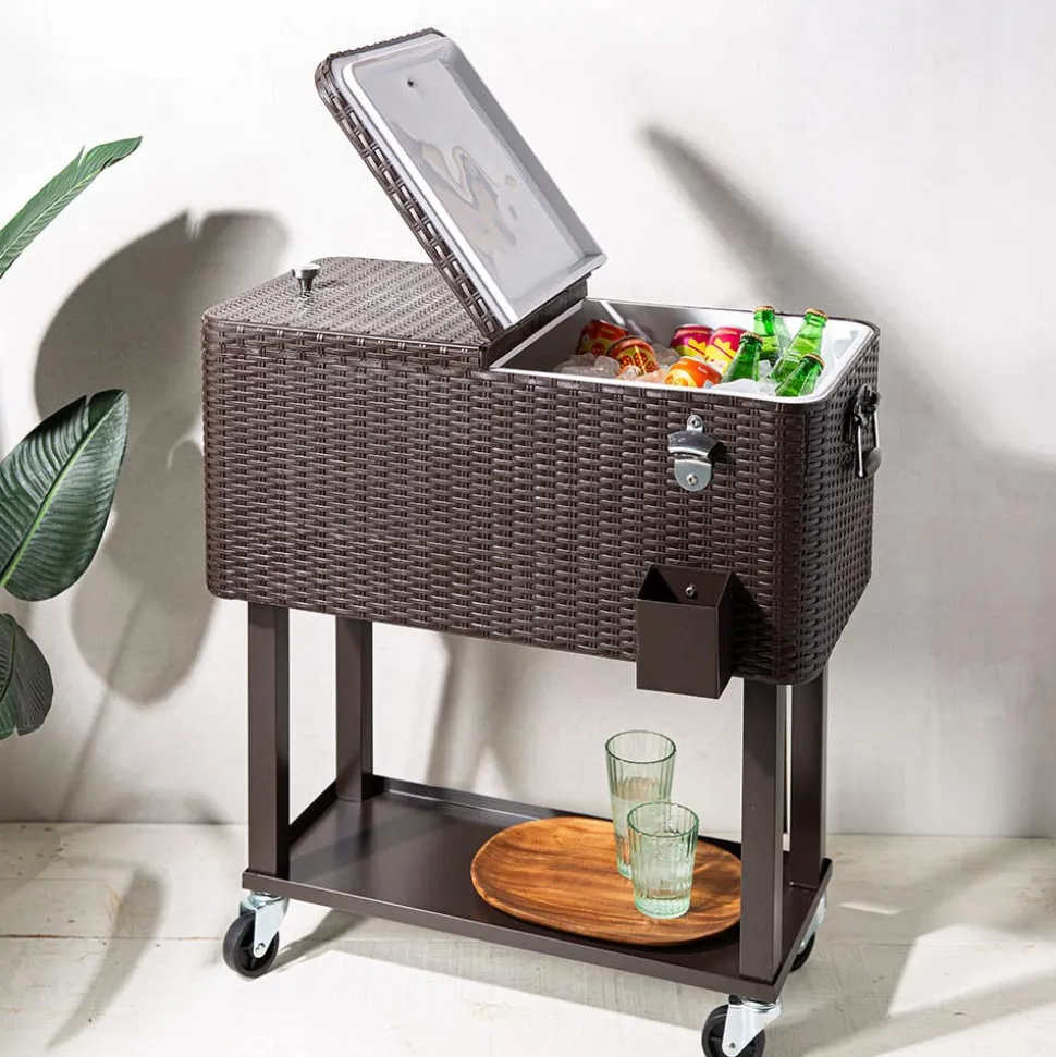 KSP Patio '80 Qt' Cooler Chest with Wheels (Brown)
