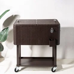 KSP Patio '80 Qt' Cooler Chest with Wheels (Brown)