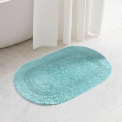 KSP Plush Oval Cotton Bathmat Reversible (Capri Blue)