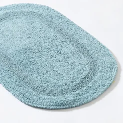 KSP Plush Oval Cotton Reversible Bathmat (Light Blue)