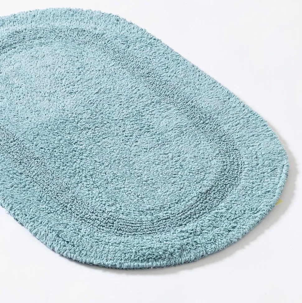 KSP Plush Oval Cotton Reversible Bathmat (Light Blue)