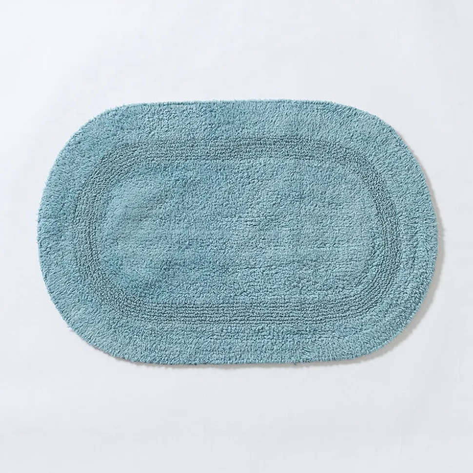 KSP Plush Oval Cotton Reversible Bathmat (Light Blue)
