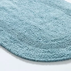 KSP Plush Oval Cotton Reversible Bathmat (Light Blue)