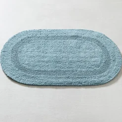KSP Plush Oval Cotton Reversible Bathmat (Light Blue)