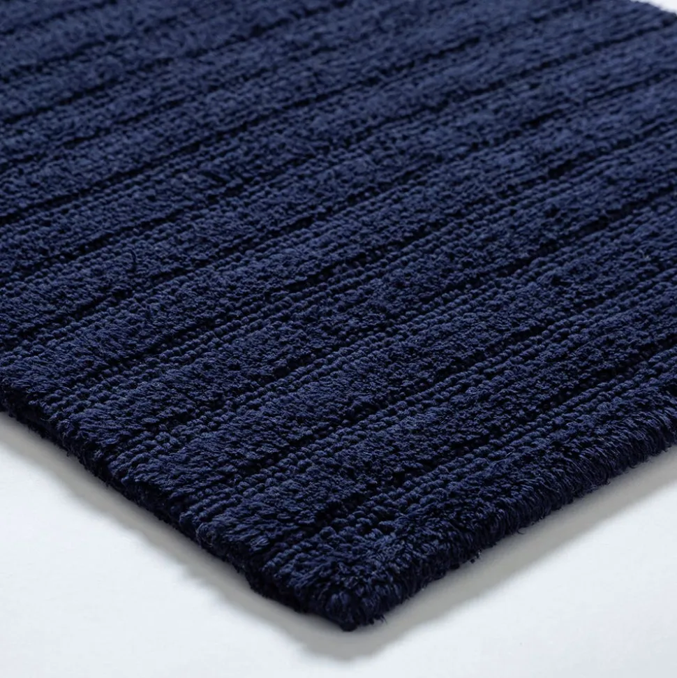 KSP Plush Stripe Cotton Reversible Bathmat 20x32" (Dark Blue)