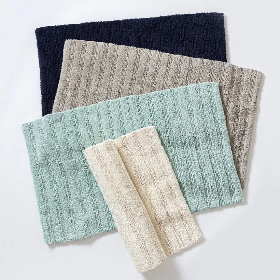 KSP Plush Stripe Cotton Reversible Bathmat 20x32" (Dark Blue)