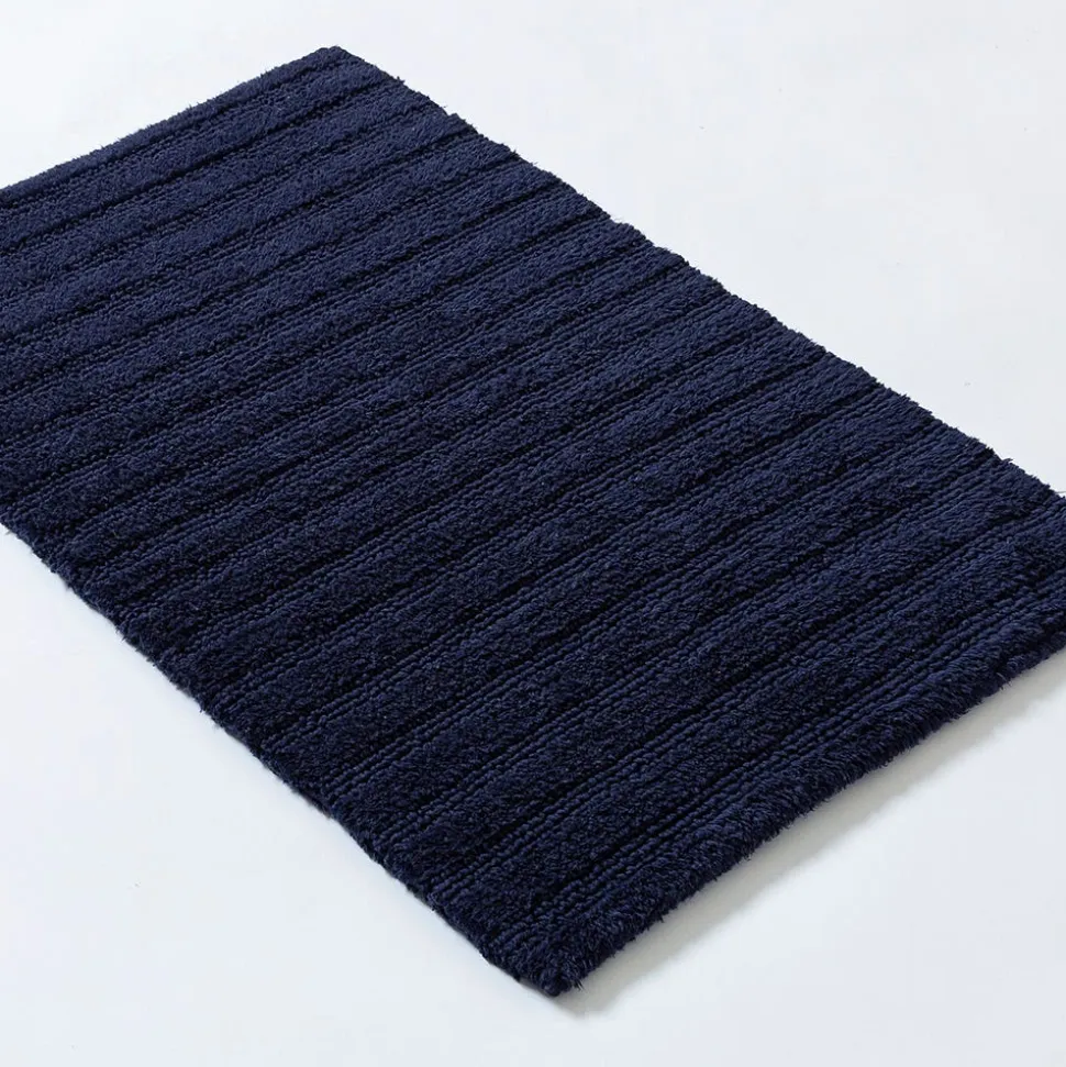 KSP Plush Stripe Cotton Reversible Bathmat 20x32" (Dark Blue)