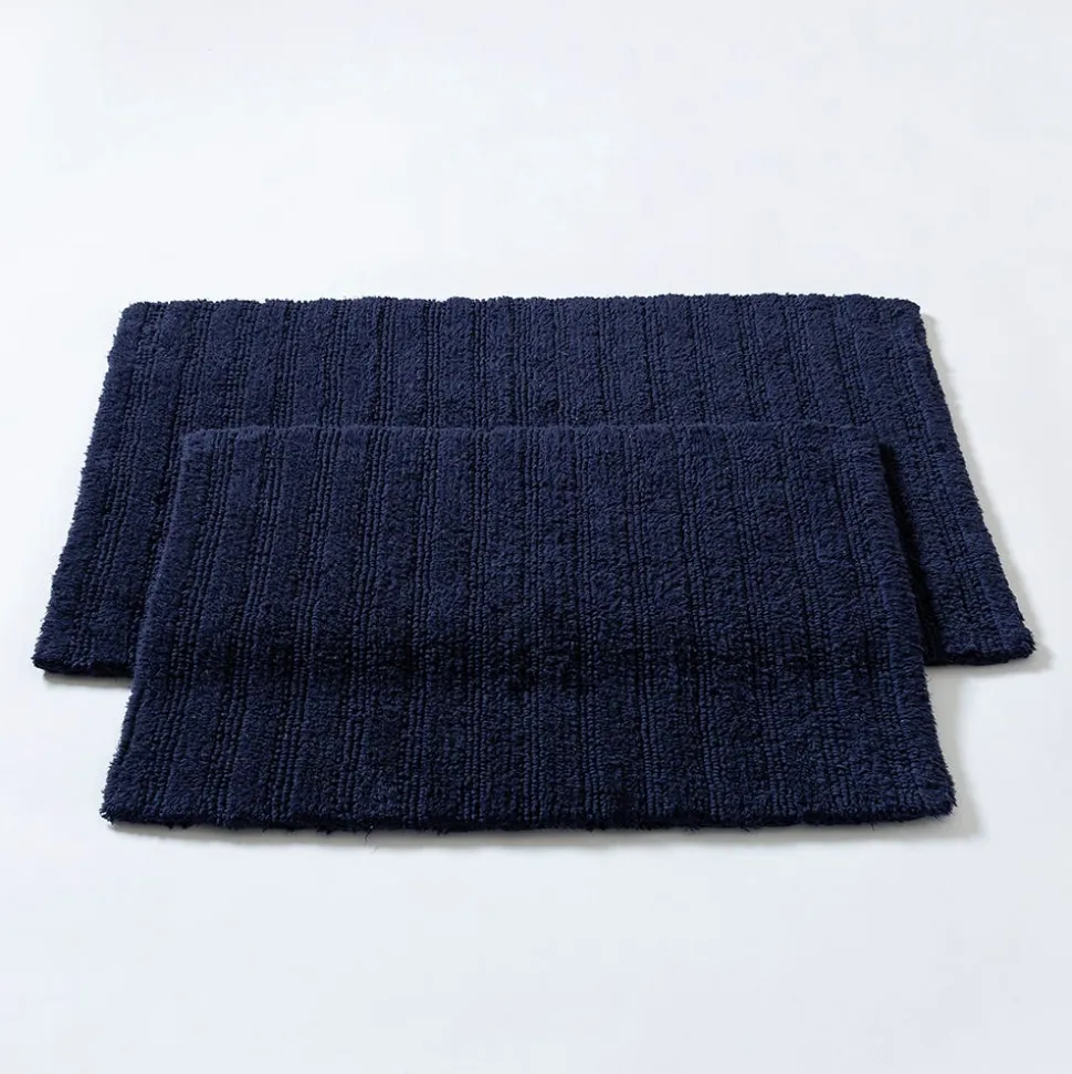 KSP Plush Stripe Cotton Reversible Bathmat 20x32" (Dark Blue)