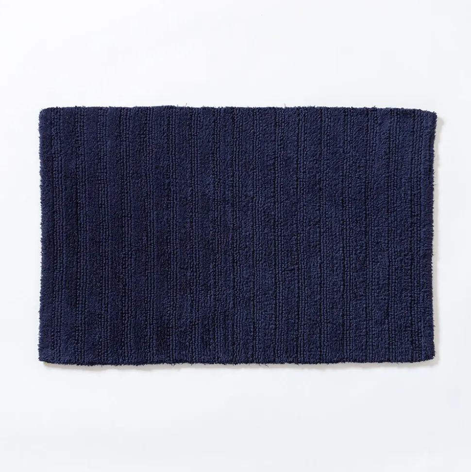 KSP Plush Stripe Cotton Reversible Bathmat 20x32" (Dark Blue)