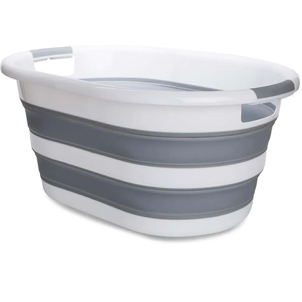 KSP Pop N Fold Space Saving Laundry Basket (White/Grey)