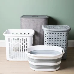 KSP Pop N Fold Space Saving Laundry Basket (White/Grey)