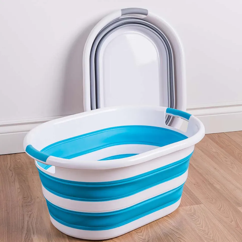 KSP Pop N Fold Space Saving Laundry Basket (White/Grey)