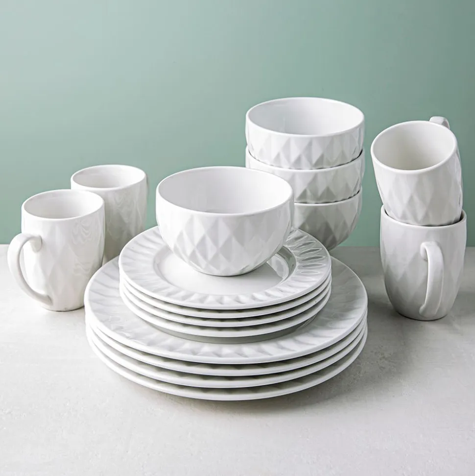 KSP Prism Porcelain Dinnerware - Set of 16 (White)