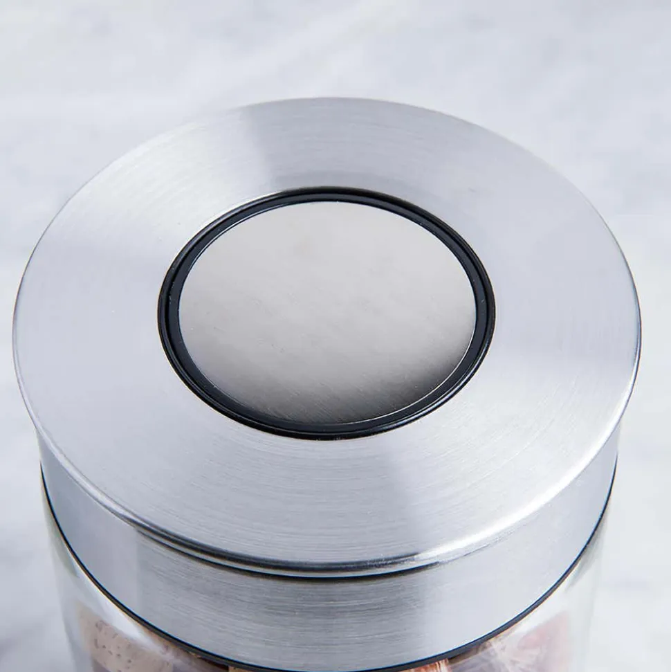 KSP Push Lock 1L 'Round' Glass and Steel Canister