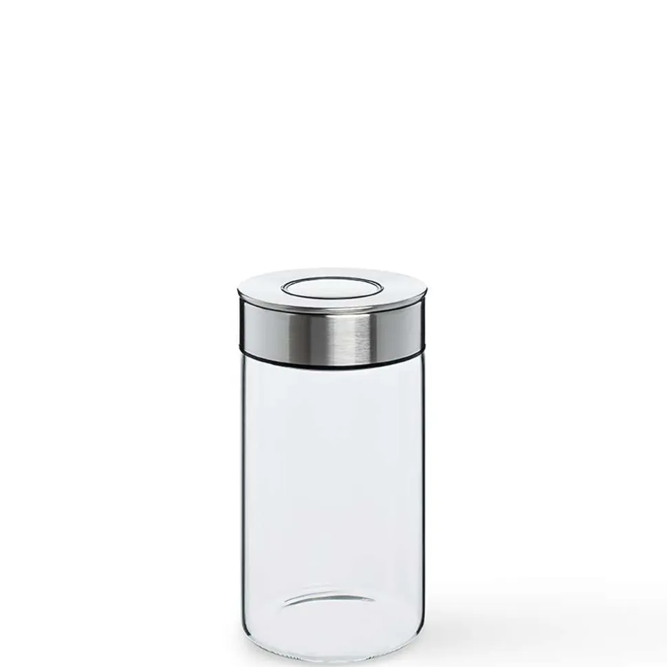 KSP Push Lock 1L 'Round' Glass and Steel Canister