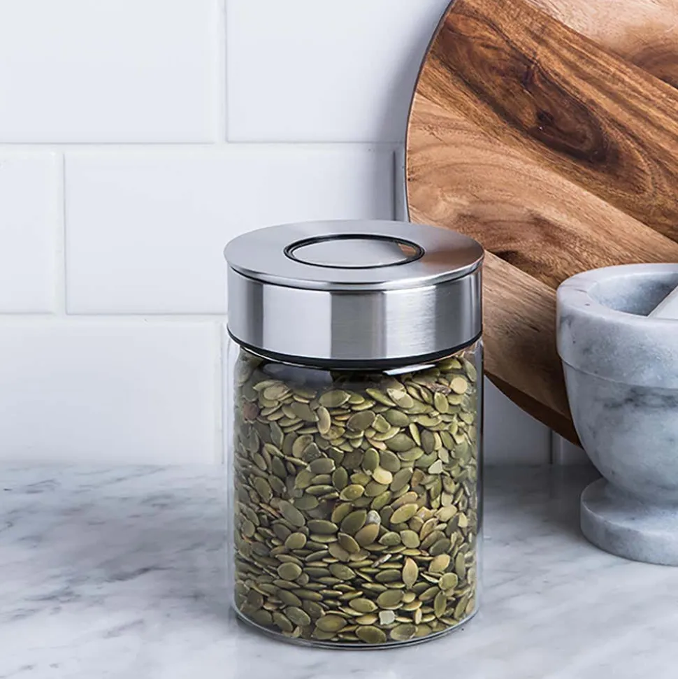 KSP Push Lock 700ml 'Round' Glass and Steel Canister