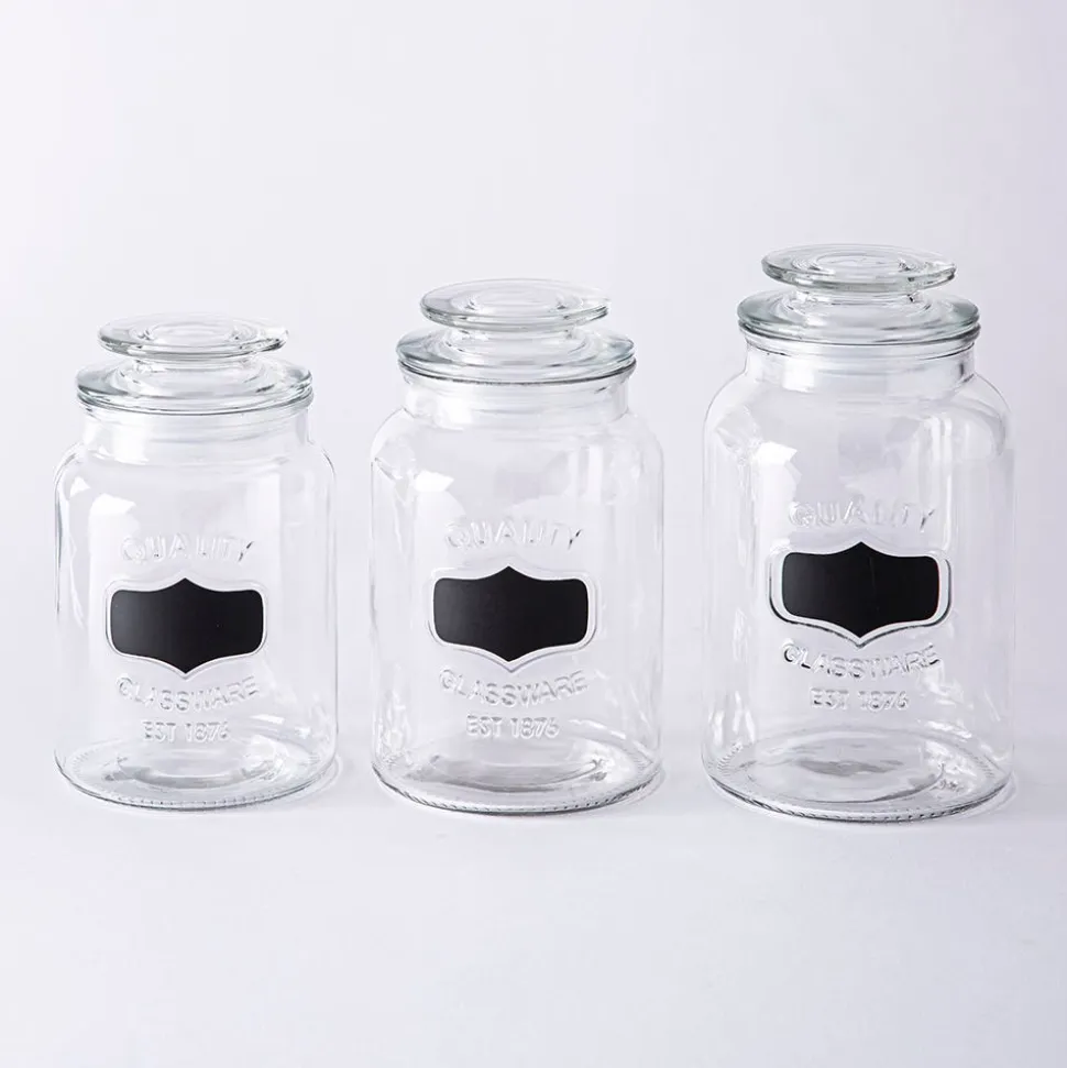 KSP Quality Chalkboard Glass Canister with Lid - Set of 3