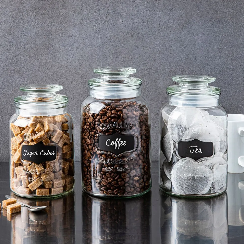KSP Quality Chalkboard Glass Canister with Lid - Set of 3