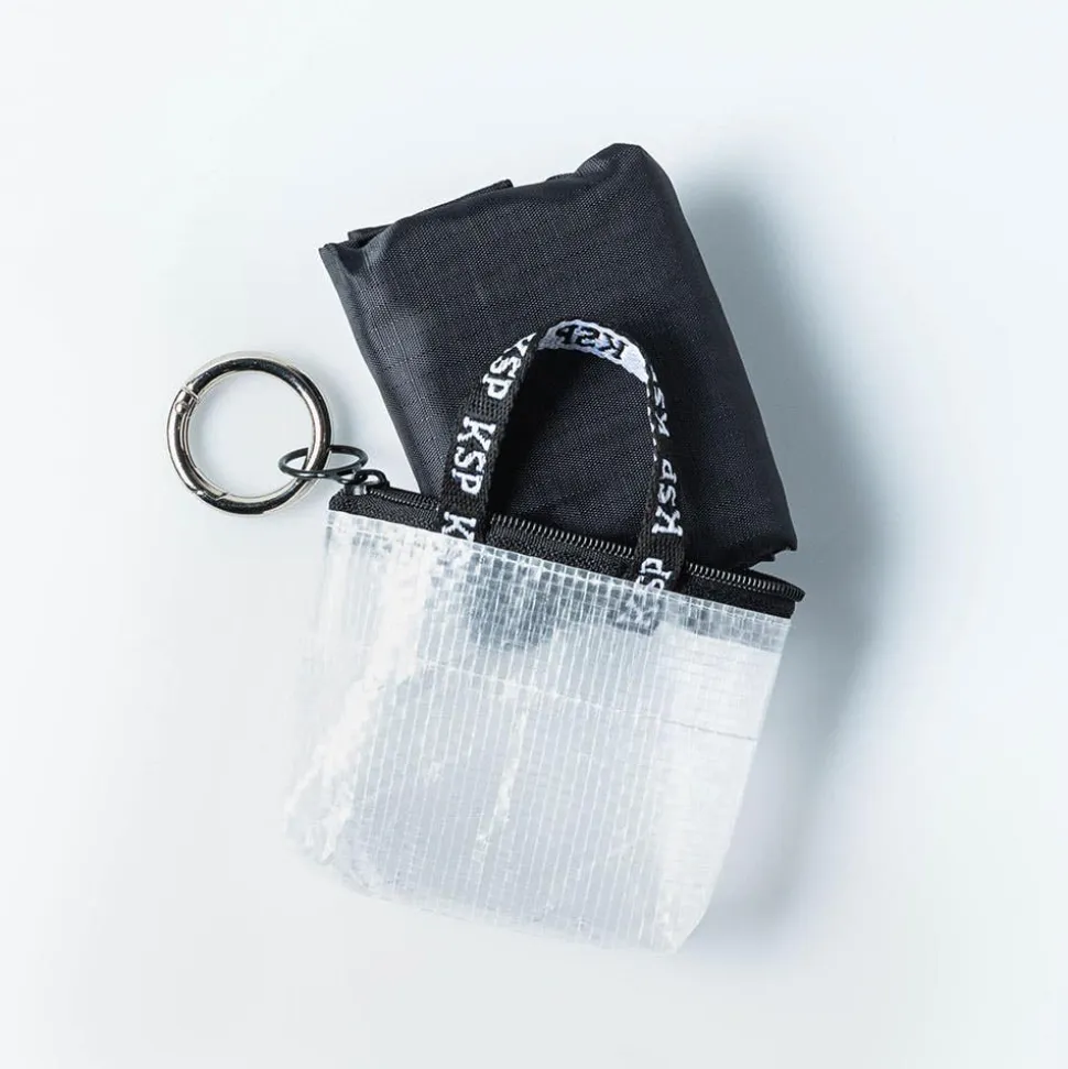 KSP Reusable 'Keychain' Shopping Bag with Travel Pouch (Black/White)