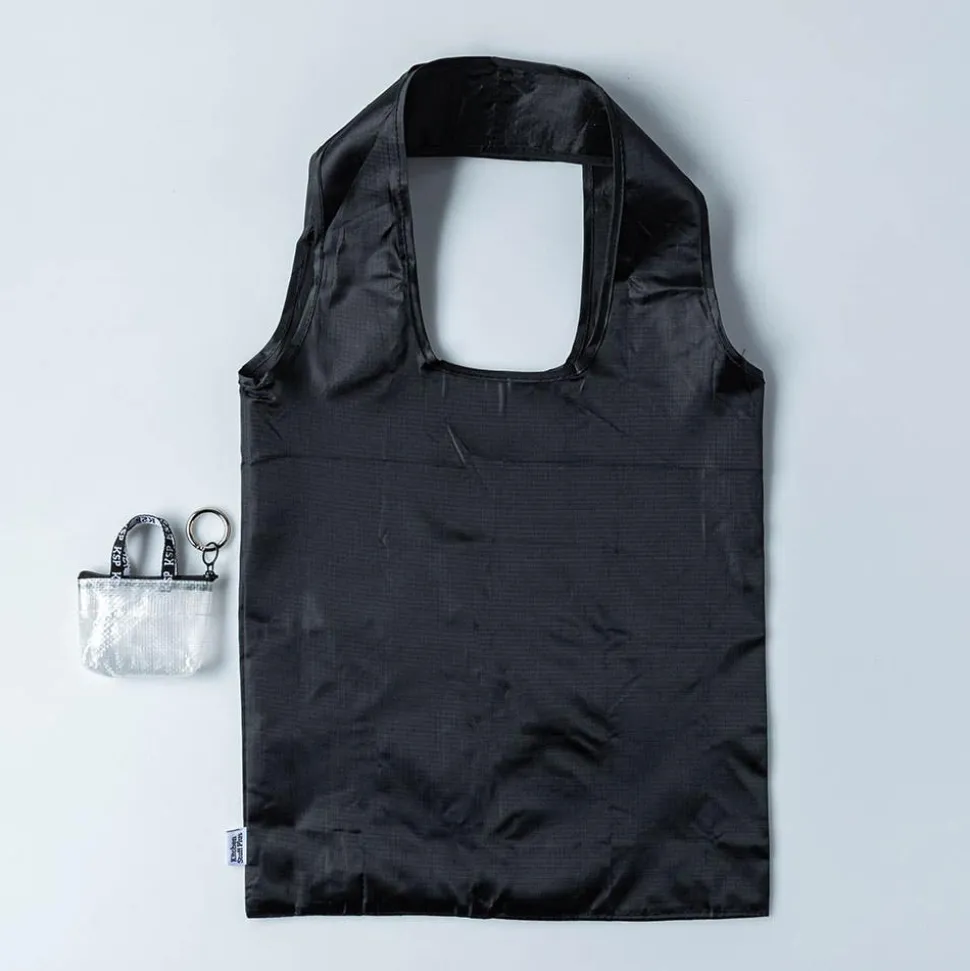 KSP Reusable 'Keychain' Shopping Bag with Travel Pouch (Black/White)