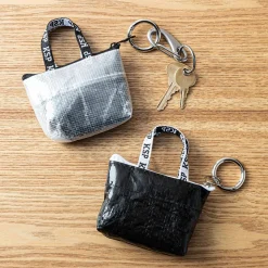 KSP Reusable 'Keychain' Shopping Bag with Travel Pouch (Clear/Black)