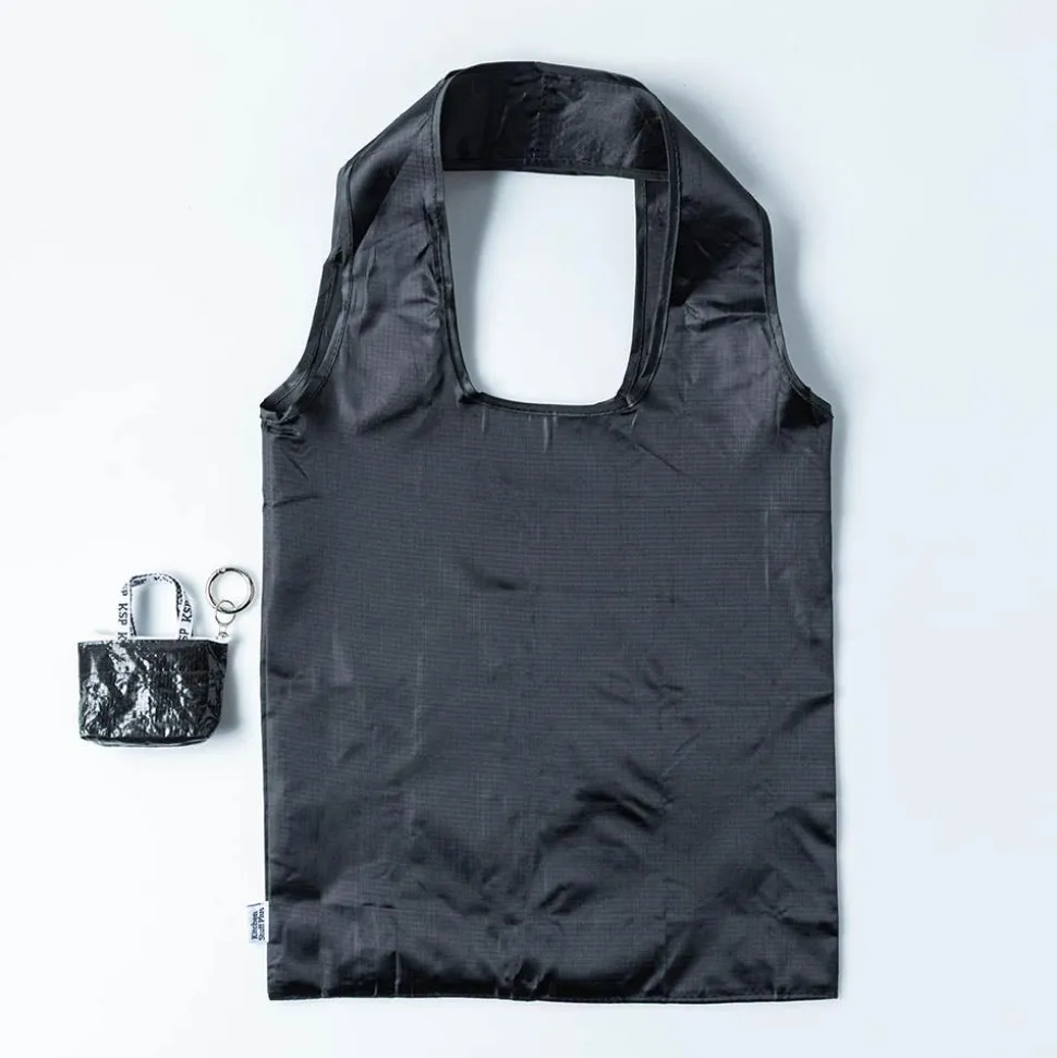KSP Reusable 'Keychain' Shopping Bag with Travel Pouch (Clear/Black)