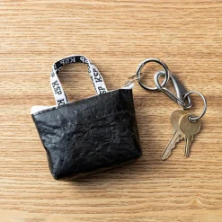 KSP Reusable 'Keychain' Shopping Bag with Travel Pouch (Clear/Black)