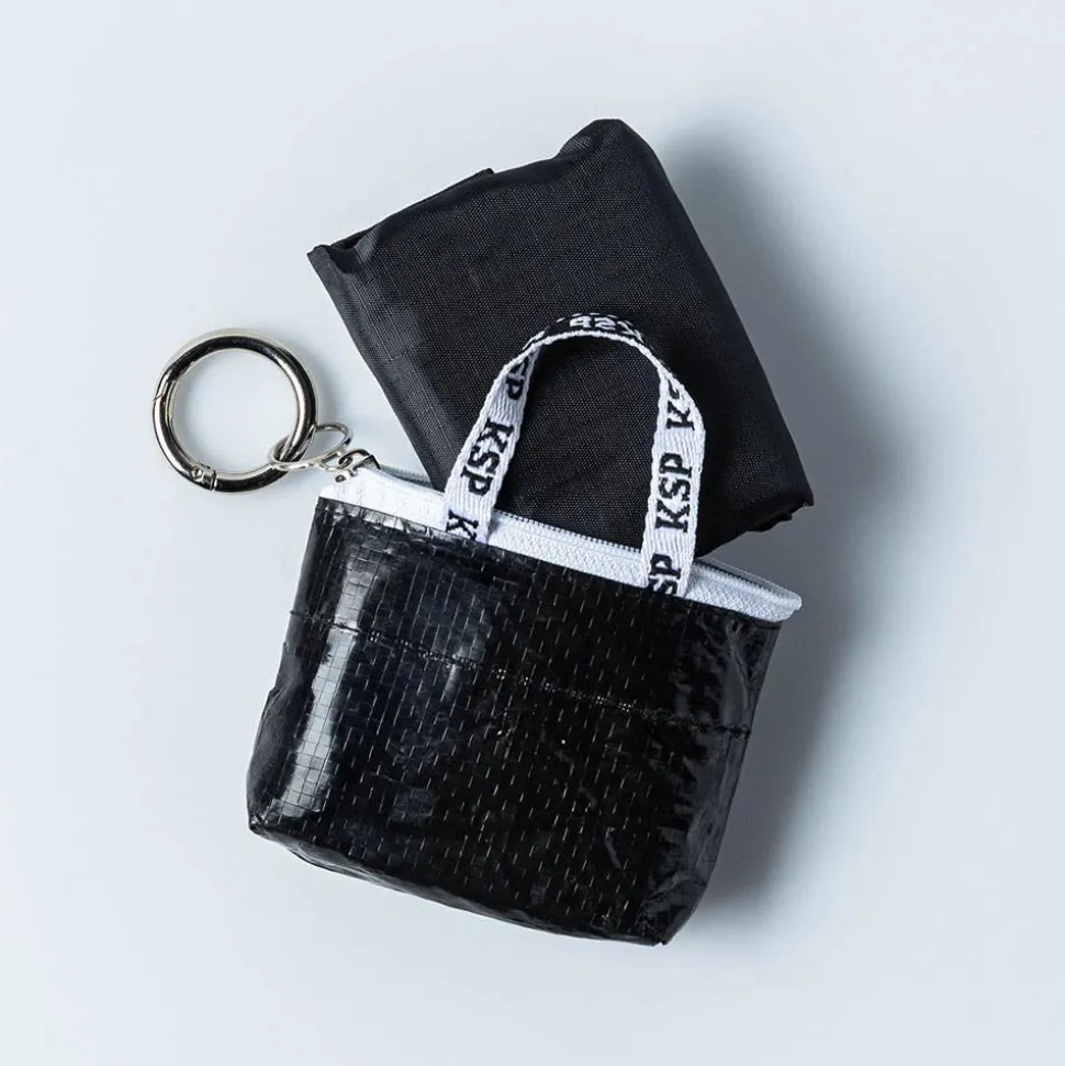 KSP Reusable 'Keychain' Shopping Bag with Travel Pouch (Clear/Black)