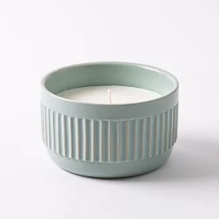KSP Ribbed Citronella Candle Ceramic Pot 13.5 Dia. x 8cm H (Blue)