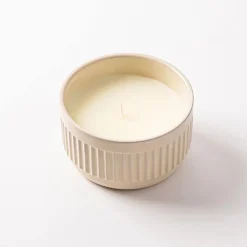 KSP Ribbed Citronella Candle Ceramic Pot 13.5 Dia. x 8cm H (Grey)