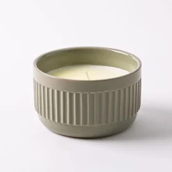 KSP Ribbed Citronella Candle Ceramic Pot 13.5 Dia. x 8cm H (Sage)