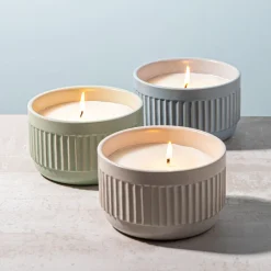 KSP Ribbed Citronella Candle Ceramic Pot 13.5 Dia. x 8cm H (Sage)