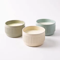 KSP Ribbed Citronella Candle Ceramic Pot 13.5 Dia. x 8cm H (Sage)