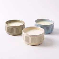 KSP Ribbed Citronella Candle Ceramic Pot 12 Dia. x 6cm H (Grey)