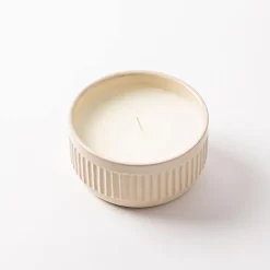 KSP Ribbed Citronella Candle Ceramic Pot 12 Dia. x 6cm H (Grey)
