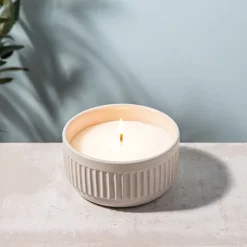 KSP Ribbed Citronella Candle Ceramic Pot 12 Dia. x 6cm H (Grey)